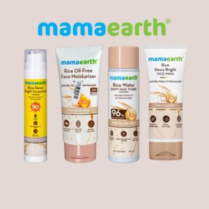 MamaArth Rice Water and Niacinamide Skincare Combo - for Face Habitat, Face Toner, Face Moisturizer and SPF 50 Sunscreen Gluing, Hydrated and Bright Skin